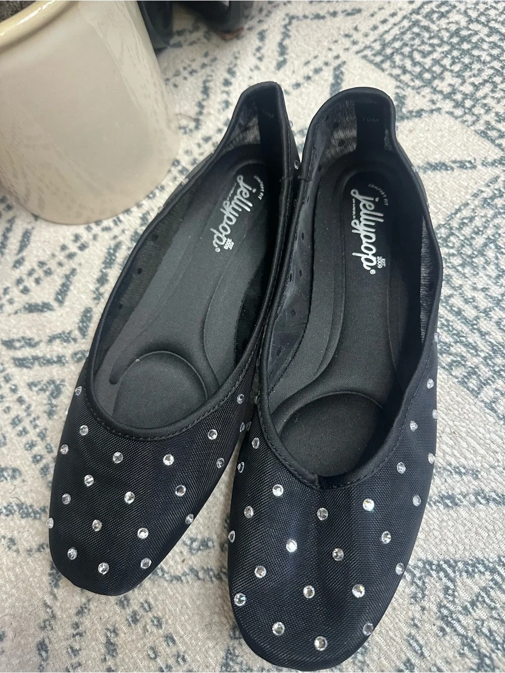 Jellypop Black Ballet Flats with Rhinestone Studs